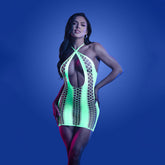 Neon Green Glow-Powered Bodystocking & G-String Set Body Stockings